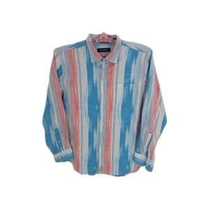 Tommy Bahama Blue White Orange Striped‎ Men's 65% Linen 35%Polyester LS Size XL